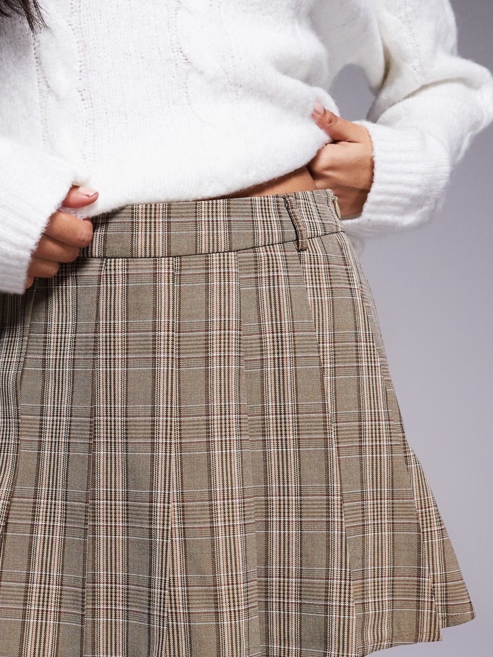 Taupe Plaid Mini Skirt